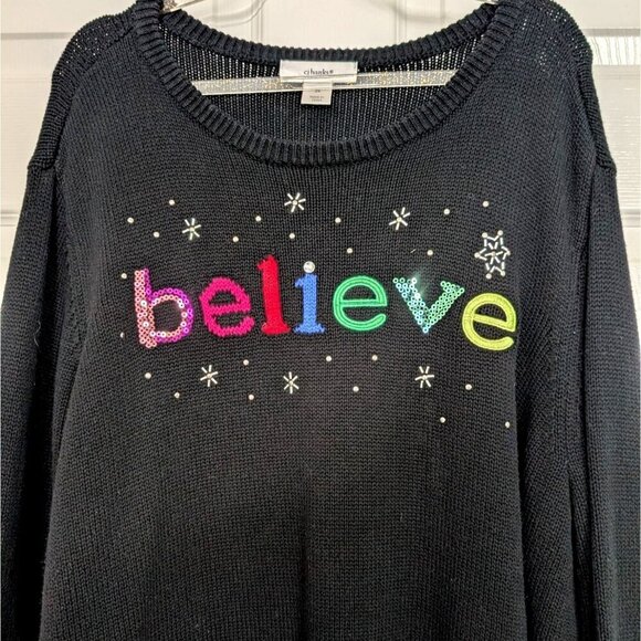CJ Banks Believe Sweater Womens Size 2X Black Embellished Christmas Holiday Knit - Picture 2 of 9